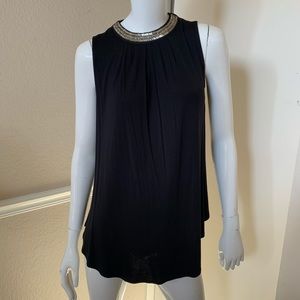 Joseph A. NEW! Black Rayon Beaded Collar Blouse